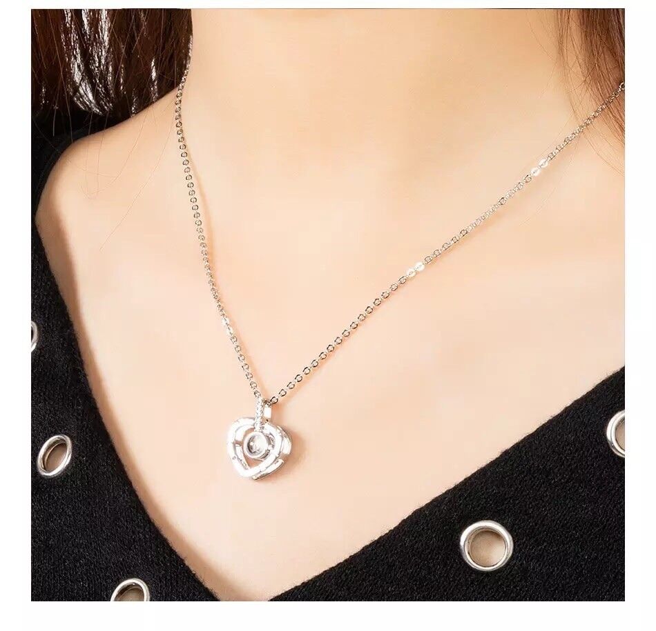 I LOVE YOU in 100 Languages Light Projection Heart Necklace
