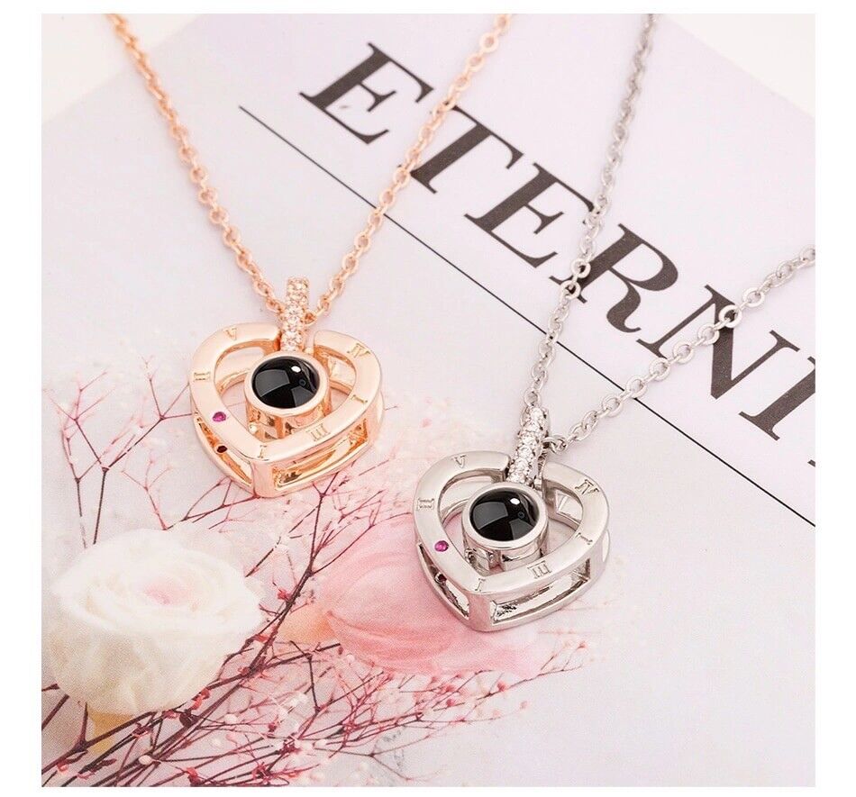 I LOVE YOU in 100 Languages Light Projection Heart Necklace