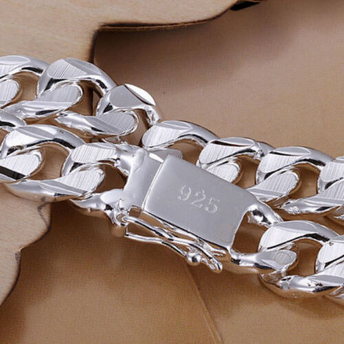 925 Sterling Silver Solid Chain Bracelet Solid Thick Big Link Men's Bracelet