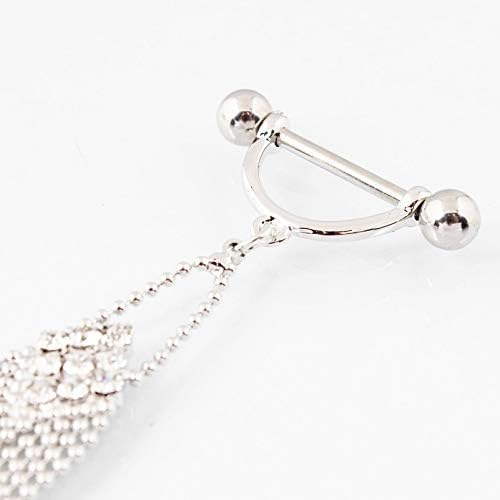 Nipple Rings Dangle Long Tassels Nipple Piercings for Women Men Surgical Stainless Steel 14G Bar 1 Pair