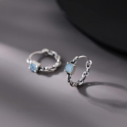 SLUYNZ 925 Sterling Silver Blue CZ Hoop Earrings for Women Teens Link Hoop Earrings Retro Huggie Hoop Earrings