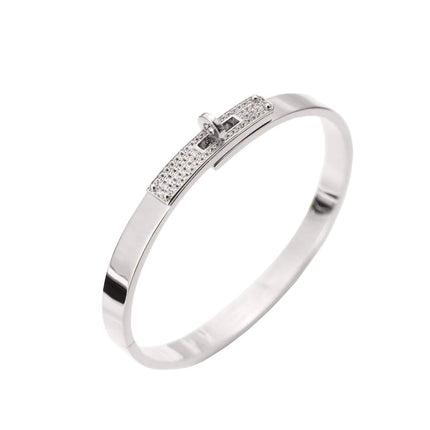 18K Gold Plated Turn Lock Bracelet with Cubic Zirconia，Classical Fashion Stainless Steel Bangle Bracelet for Men and Womens