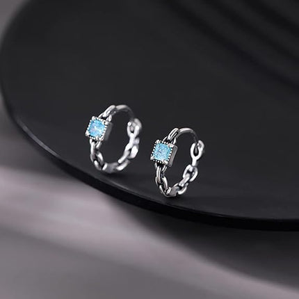 SLUYNZ 925 Sterling Silver Blue CZ Hoop Earrings for Women Teens Link Hoop Earrings Retro Huggie Hoop Earrings