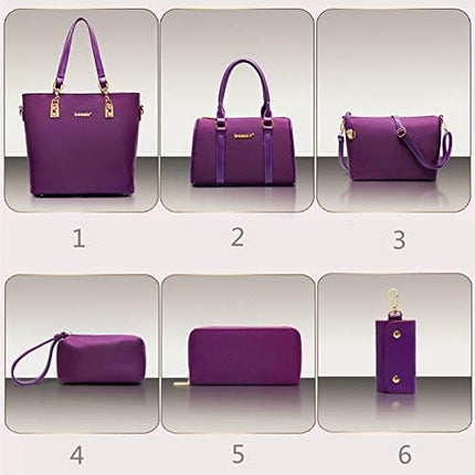 Nylon 6 PCS Women Shoulder Bag Top-Handle Handbag Tote Purse Wallet Key Case Set