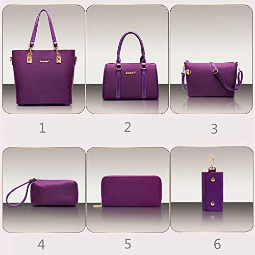Nylon 6 PCS Women Shoulder Bag Top-Handle Handbag Tote Purse Wallet Key Case Set