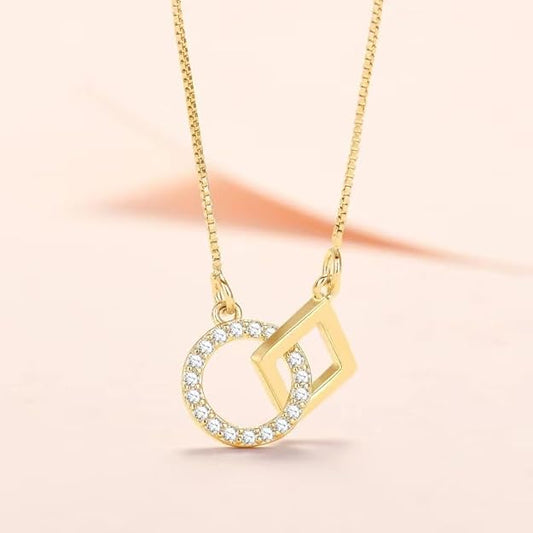 925 Silver Square and Circle Intersect Necklace Pendant Inlay Tiny Zircon Necklace for Womem Wife Girlfriend