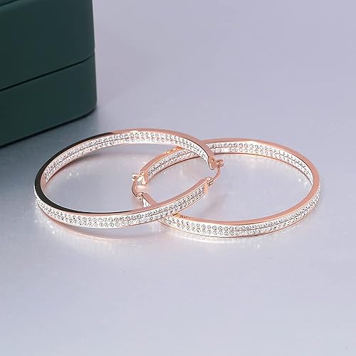 CiNily Stainless Steel Cubic Zirconia Hoop Earrings Silver/Gold Plated Earrings for Sensitive Ears