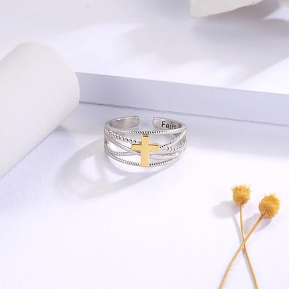 APOTIE Sterling Silver Cross Wrap Ring - S925 Faith Adjustable Ring Jewelry Inspirational Gift for Women