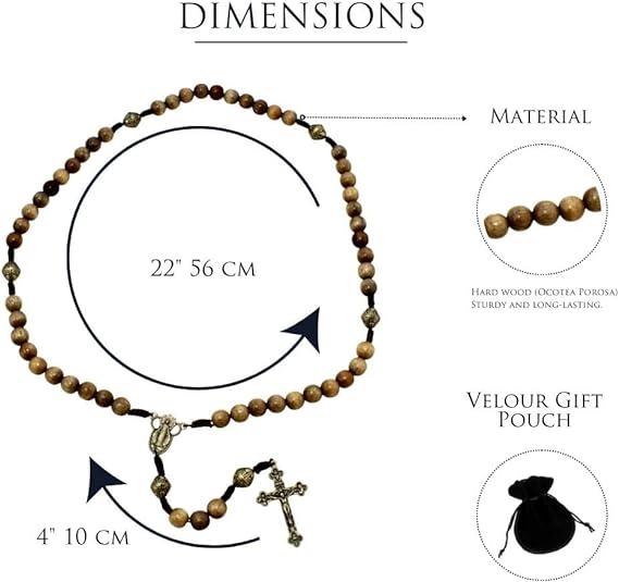 Alexander Castle Our Father Solid Wooden Rosary Beads (Handmade - Brazilian Walnut) with Miraculous Medal Junction - Comes in Velour Gift Pouch