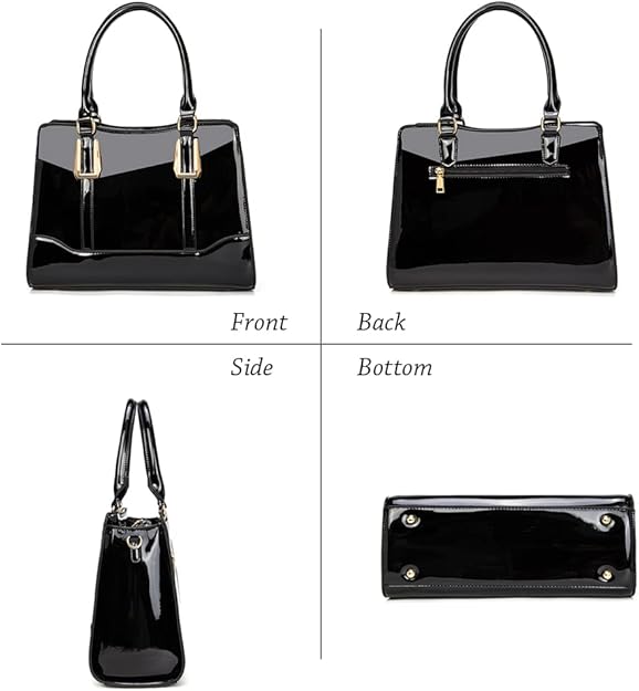 LJOSEIND Shiny Patent Leather Handbags Shoulder Bags Fashion Satchel Purses Top Handle Bags for Women