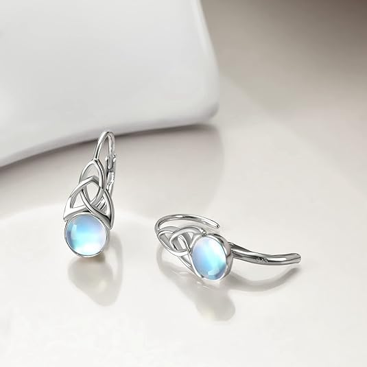 Moonstone Earrings for Women 925 Sterling Silver Irish Celtic Knot Hoop Earrings Leverback Jewelry Gifts