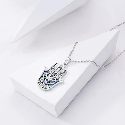 terling Silver Hamsa Fatima Necklace Elephant Necklace Blue eye Pendant Jewelry for Men Women