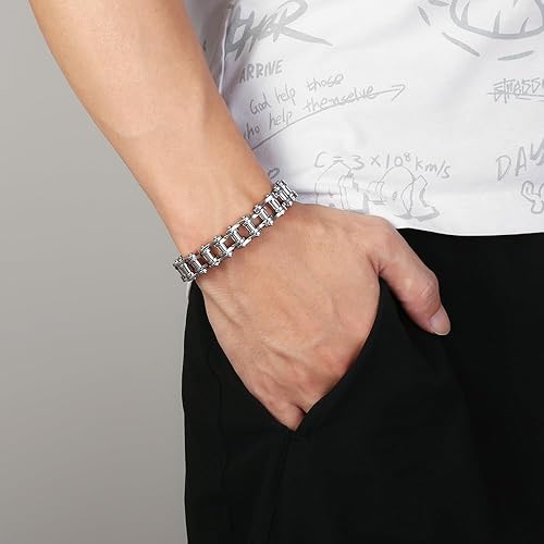 Bike Chain Link Bracelet, Stainless Steel Chain Bracelet for Men, Fashionable and Versatile Motorcycle Chain Bracelet, Holiday/Anniversary/Valentine's Day Gift