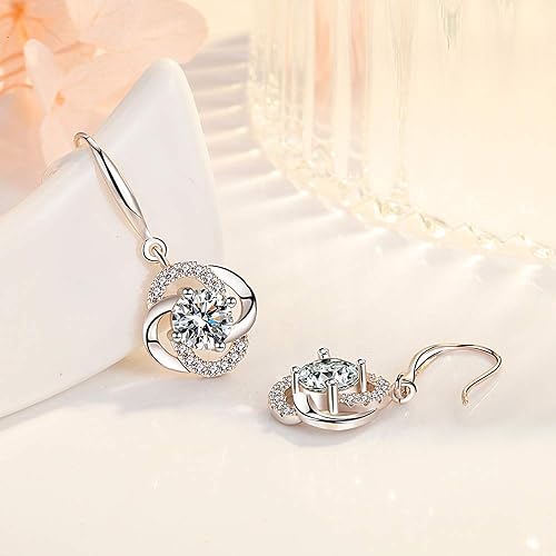 Four- Leaf Clover 5A Cubic Zirconia Sterling Silver Dangle Drop Earrings Gift for Women Gemini Sets