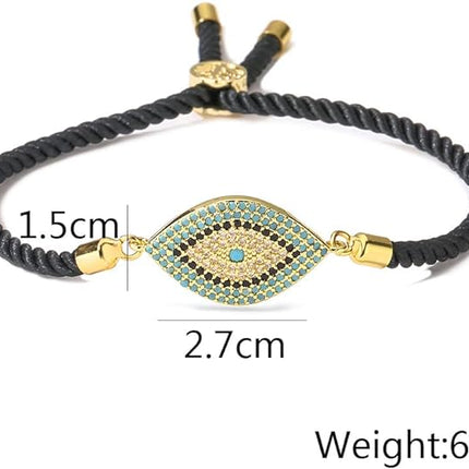 Handmade Evil Eyes Moissanite Bracelet Cubic Zirconia Adjustable Slider Bracelet for Women Symbol of Luck and Renewal