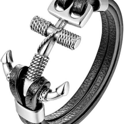 HAQUIL Double Layer Black Leather Bracelet for Men