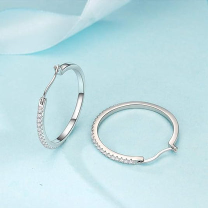 925 Sterling Silver Hoops Big Round Loops Earrings Paved Zircon Halo CZ Women Ear Jewelry 40mm