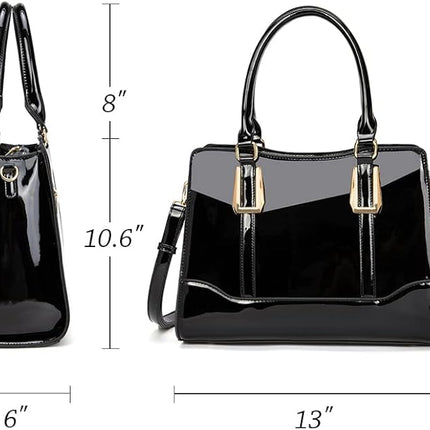 LJOSEIND Shiny Patent Leather Handbags Shoulder Bags Fashion Satchel Purses Top Handle Bags for Women