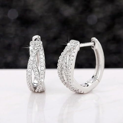 High-Carbon Diamond Double Hoop Earrings, Lab Diamond Split Hoop Earrings, 925 Sterling Silver Hypoallergenic Earrings For Women Gifts For Her