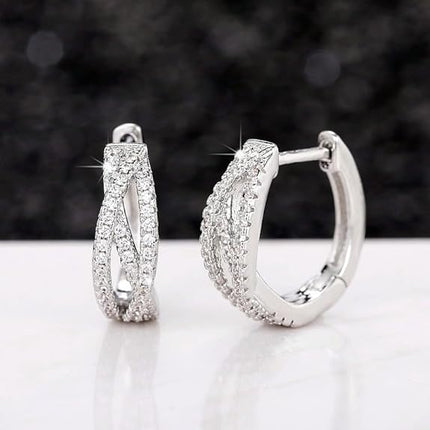 High-Carbon Diamond Double Hoop Earrings, Lab Diamond Split Hoop Earrings, 925 Sterling Silver Hypoallergenic Earrings For Women Gifts For Her