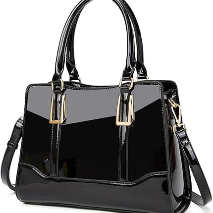 LJOSEIND Shiny Patent Leather Handbags Shoulder Bags Fashion Satchel Purses Top Handle Bags for Women