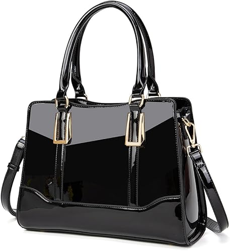 LJOSEIND Shiny Patent Leather Handbags Shoulder Bags Fashion Satchel Purses Top Handle Bags for Women