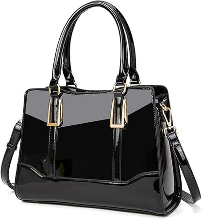 LJOSEIND Shiny Patent Leather Handbags Shoulder Bags Fashion Satchel Purses Top Handle Bags for Women