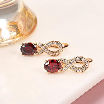 Boho Infinity Oval Red CZ Huggie Hoop Earrings for Women Rose Gold Plated Hypoallergenic Cubic Zirconia Figure 8 Dangle Drop Lever Back Small Hoops Retro Wedding Party Mother's Day Jewelry Gifts