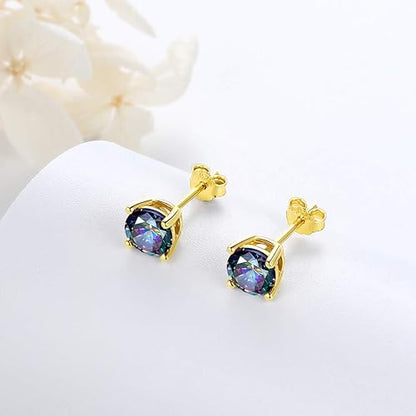 Aurora Tears Mystic-topaz Rainbow Studs Earrings Men 925 Sterling Silver Women Small Stud Crystal Cubic Zirconia Minimalist Stud Earring Girls Dating Jewelry Boys Gift