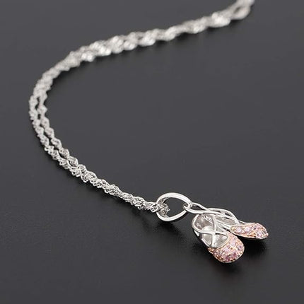 925 Sterling Silver Ballerina Necklace Jewelry Cubic Zirconia Ballet Slippers Shoes Necklace Unicorns Gifts for Girls Teen & Dancer 18"