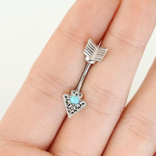 Pierced Owl 14G Stainless Steel Turquoise Tribal Arrow In and Out Belly Button Ring