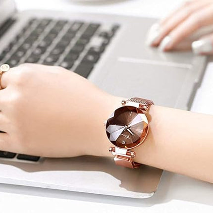 MASTOP Fashion Women Rose Gold Watch Japan Quartz Stainless Steel Magnetic Mesh Band Waterproof Ladies Watches