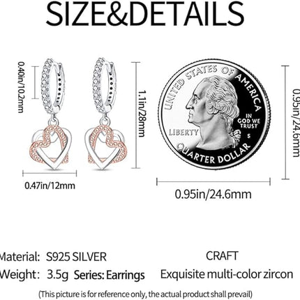 925 Sterling Silver Earrings Dangle Drop Earrings for women, Cubic Zirconia Hoop Earrings Dangle Huggie Earrings Hypoallergenic Silver Drop Earrings