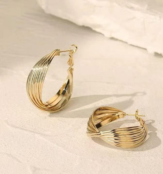 Geometrically Twisted Metal Matte Earrings with 925 Tremella Needle in 18-karat Gold Plating