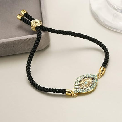 Handmade Evil Eyes Moissanite Bracelet Cubic Zirconia Adjustable Slider Bracelet for Women Symbol of Luck and Renewal