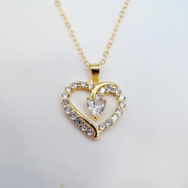 14K Real Gold Filled Heart Necklace for Women and Girls Adjustable Cubic Zirconia Love Heart Pendant for Valentine’s Day, Mother’s Day, Birthday, Handmade Jewelry Gift for Her