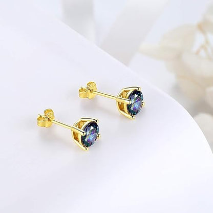 Aurora Tears Mystic-topaz Rainbow Studs Earrings Men 925 Sterling Silver Women Small Stud Crystal Cubic Zirconia Minimalist Stud Earring Girls Dating Jewelry Boys Gift