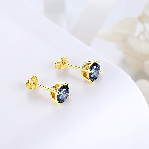 Aurora Tears Mystic-topaz Rainbow Studs Earrings Men 925 Sterling Silver Women Small Stud Crystal Cubic Zirconia Minimalist Stud Earring Girls Dating Jewelry Boys Gift