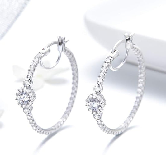 BISAER Gold Hoop Earrings for Women Large 14K White Gold Plated Huggie Earrings Cubic Zirconia Huggie Hoop Earring Cartilage Piercing Earrings Ear Cuff for Women