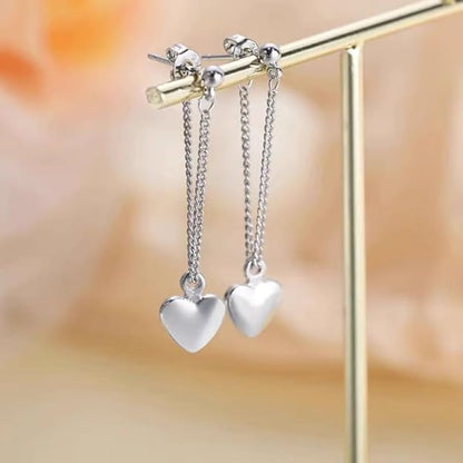 Heart Chain Dangle Earrings For Women 925 Sterling Silver Dangling Threader Earrings Women's Drop & Dangle Tassel Dangly Earrings Jewelry Gift