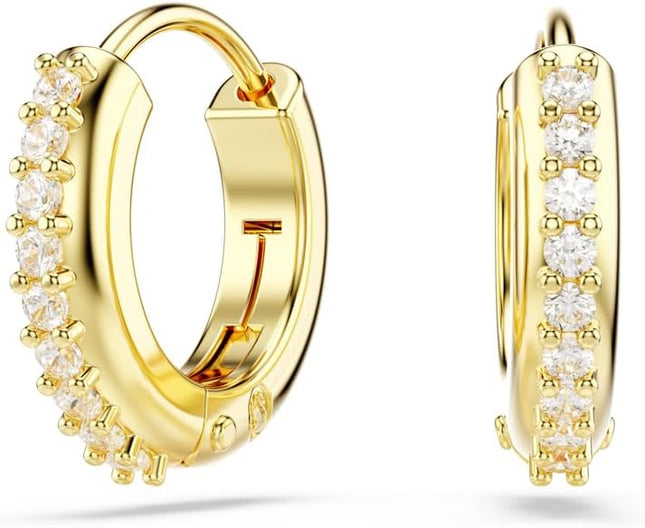 Swarovski Matrix Hoop Earrings, Round Cut, Clear Crystals, Gold-Tone and Rhodium Finishes