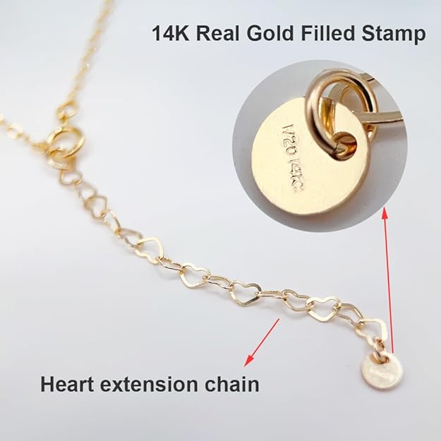 14K Real Gold Filled Heart Necklace for Women and Girls Adjustable Cubic Zirconia Love Heart Pendant for Valentine’s Day, Mother’s Day, Birthday, Handmade Jewelry Gift for Her