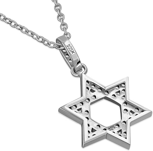 925 Sterling Silver Classic Jewish Star of David CZ Pendant Necklace