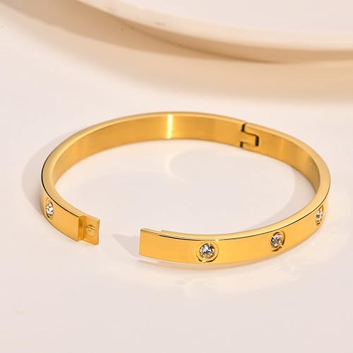 Gold Bracelets for Women - 2Pcs 18K Gold Plated Love Cubic Zirconia Bangle