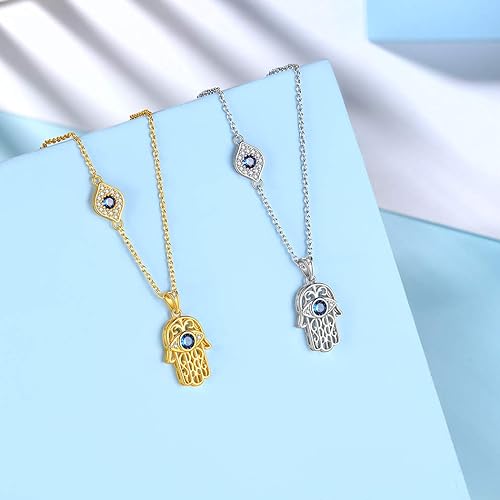 Evil Eye Necklace Evil Eye Hamsa Hand of Fatima Necklace 925 Sterling Silver