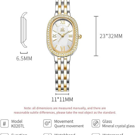 SK Women’s Oval-Shaped Crystal-Accented Solid Alloy Steel Bracelet Watch