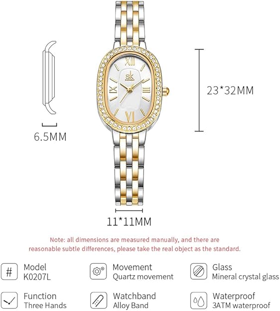 SK Women’s Oval-Shaped Crystal-Accented Solid Alloy Steel Bracelet Watch