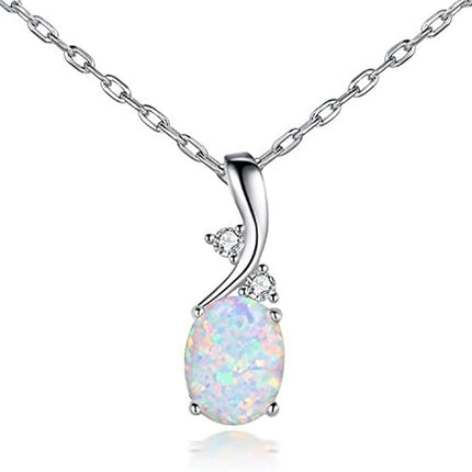 AILUOR Vintage Opal Pendant Necklace, Silver Plated Created Gemstone Oval White Opal Fashion Jewelry for Women Mother - Endless Love