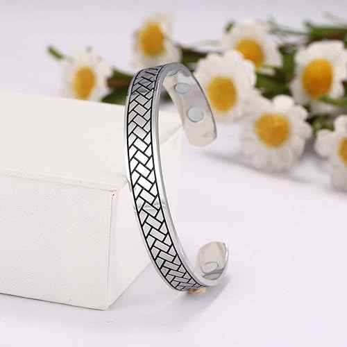 LUSSO Stainless Steel Magnetic Therapy Energy Cuff Bangle Engraving Geometric Pattern Health Care Amulet Bracelets for Men