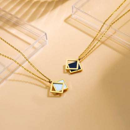 18k Gold Titanium Steel Filled Nature Shell Geometric Pendant Necklace Chain for Girls Women Black White